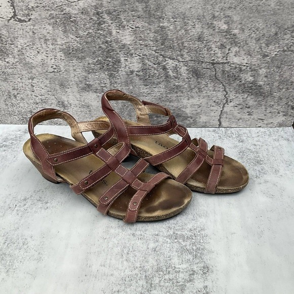 Taos Spirit Women's Size 9 Red Multi Strap Cork 2” Heel Sandals - Picture 2 of 9